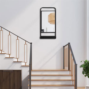 SPECCHIO DA PARETE CON MENSOLA INFERIORE E STRUTTURA IN METALLO, 36.2X12X71.7CM, NERO