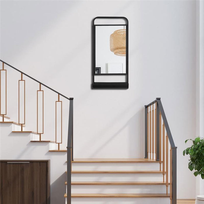 SPECCHIO DA PARETE CON MENSOLA INFERIORE E STRUTTURA IN METALLO, 36.2X12X71.7CM, NERO