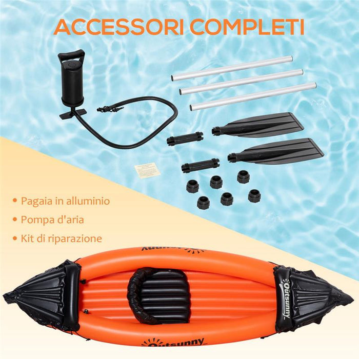 CANOA GONFIABILE IN PVC CON REMO IN ALLUMINIO E ACCESSORI ARANCIONE E NERO
