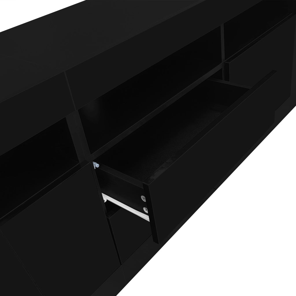 Mobile TV lucido nero 160¡Á35¡Á60 cm con 3 vani aperti, 2 ante, 2 cassetti e LED Bluetooth