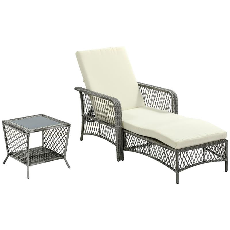 SET IN RATTAN CON SDRAIO DA GIARDINO REGOLABILE E TAVOLINO A 2 LIVELLI