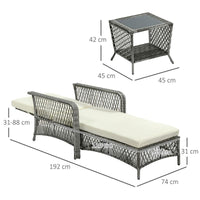 SET IN RATTAN CON SDRAIO DA GIARDINO REGOLABILE E TAVOLINO A 2 LIVELLI