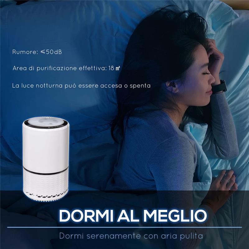 PURIFICATORE D'ARIA CON FILTRO HEPA CARBONE ATTIVO E 3 VELOCITÀ REGOLABILI BIANCO