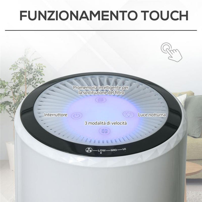 PURIFICATORE D'ARIA CON FILTRO HEPA CARBONE ATTIVO E 3 VELOCITÀ REGOLABILI BIANCO