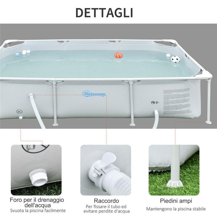 PISCINA FUORI TERRA AUTOPORTANTERETTANGOLARE 252 X 152 X 65 CM GRIGIA