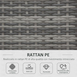 SALOTTO DA GIARDINO IN RATTAN CON DIVANO ANGOLARE E TAVOLINO GRIGIO SCURO
