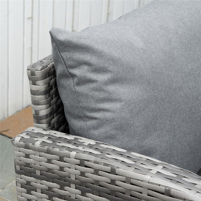 SALOTTO DA GIARDINO IN RATTAN CON DIVANO ANGOLARE E TAVOLINO GRIGIO SCURO