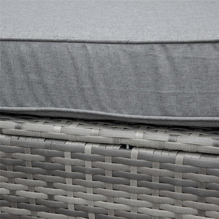 SALOTTO DA GIARDINO IN RATTAN CON DIVANO ANGOLARE E TAVOLINO GRIGIO SCURO