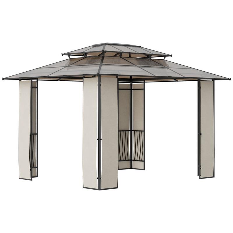 GAZEBO CON TETTO IN POLICARBONATO A 2 LIVELLI 3.65 X 3 M MARRONE