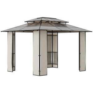 GAZEBO CON TETTO IN POLICARBONATO A 2 LIVELLI 3.65 X 3 M MARRONE