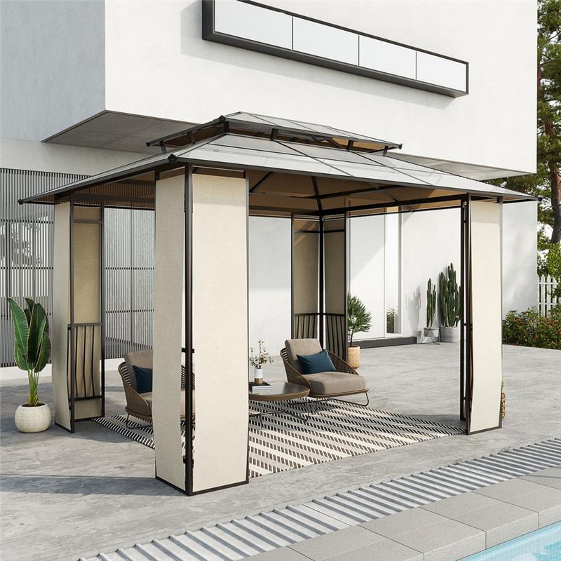 GAZEBO CON TETTO IN POLICARBONATO A 2 LIVELLI 3.65 X 3 M MARRONE
