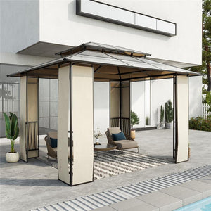 GAZEBO CON TETTO IN POLICARBONATO A 2 LIVELLI 3.65 X 3 M MARRONE