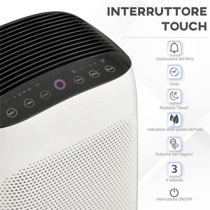 PURIFICATORE D'ARIA FILTRO HEPA TRIPLO STRATO, 3 VELOCITÀ, MODALITÀ SONNO E TIMER, 32.7X22X55.8CM, BIANCO