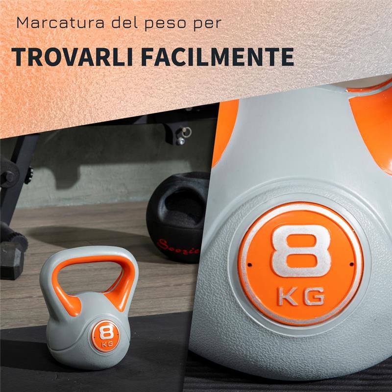 KETTLEBELL 8 KG IN PU E SABBIA CON BASE PIATTA 20 X 14 X 24 CM ARANCIONE