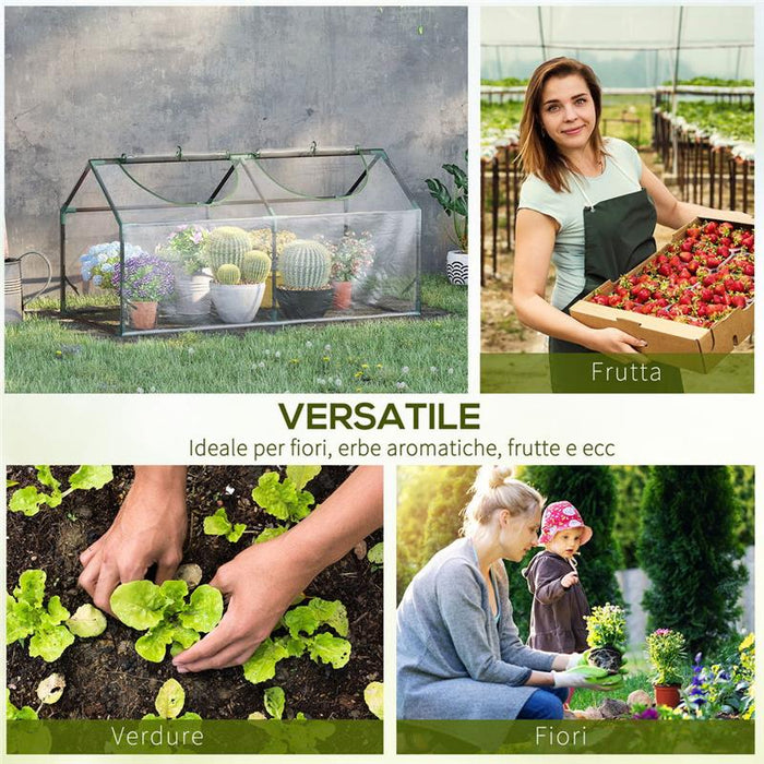 MINI SERRA CON 2 FINESTRE AVVOLGIBILI E COPERTURA PVC ANTI-UV 119X60X60CM