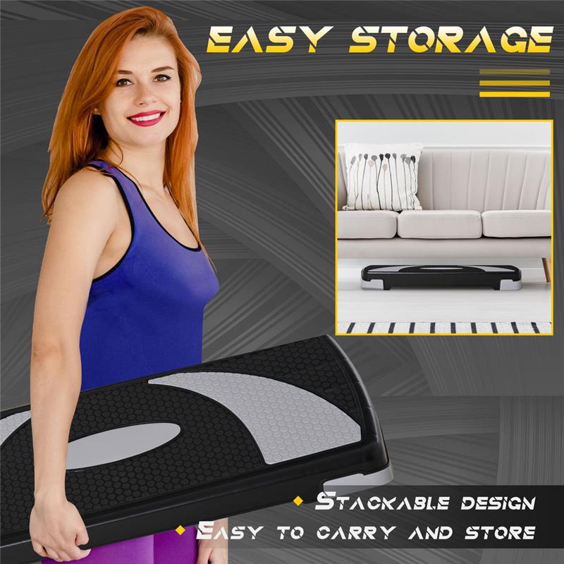 STEPPER DA AEROBICA REGOLABILE IN ALTEZZA 10-15-20 CM ANTISCIVOLO, NERO E GRIGIO