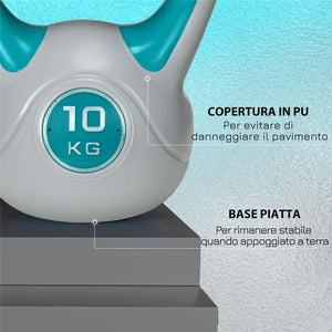 KETTLEBELL 10 KG IN PU E SABBIA CON BASE PIATTA 22 X 16 X 26 CM VERDE SCURO