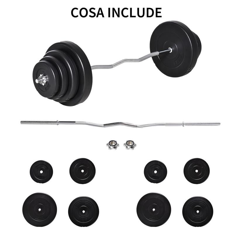 SET BILANCIERE DA 70KG CON 8 DISCHI PESI E BARRA CURVA IN ACCIAIO