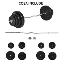 SET BILANCIERE DA 70KG CON 8 DISCHI PESI E BARRA CURVA IN ACCIAIO