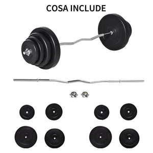 SET BILANCIERE DA 70KG CON 8 DISCHI PESI E BARRA CURVA IN ACCIAIO