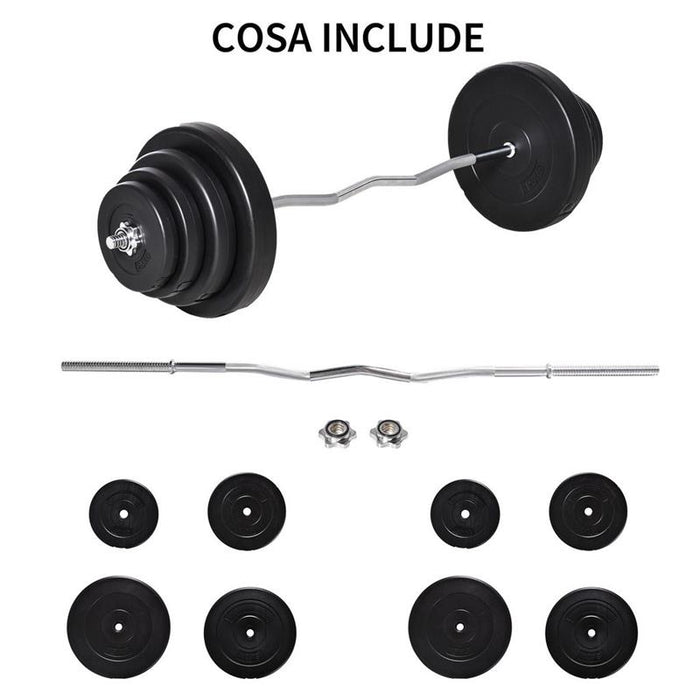 SET BILANCIERE DA 70KG CON 8 DISCHI PESI E BARRA CURVA IN ACCIAIO