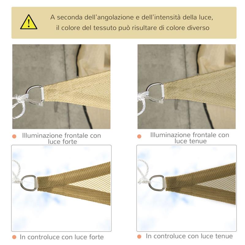 TENDA DA SOLE A VELA OMBREGGIANTE TRIANGOLARE 3 X 3 X 3 MT COLORE CREMA