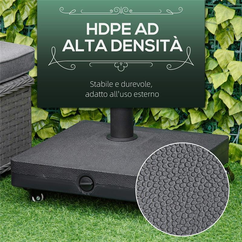 BASE PER OMBRELLONE CON RUOTE PER PALI DA Ø28-38MM 45X45X39 CM NERO
