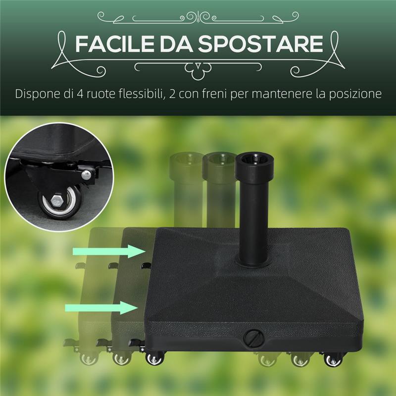 BASE PER OMBRELLONE CON RUOTE PER PALI DA Ø28-38MM 45X45X39 CM NERO