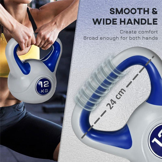 KETTLEBELL 12 KG IN PU E SABBIA CON BASE PIATTA 24 X 17 X 28 CM BLU