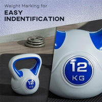 KETTLEBELL 12 KG IN PU E SABBIA CON BASE PIATTA 24 X 17 X 28 CM BLU