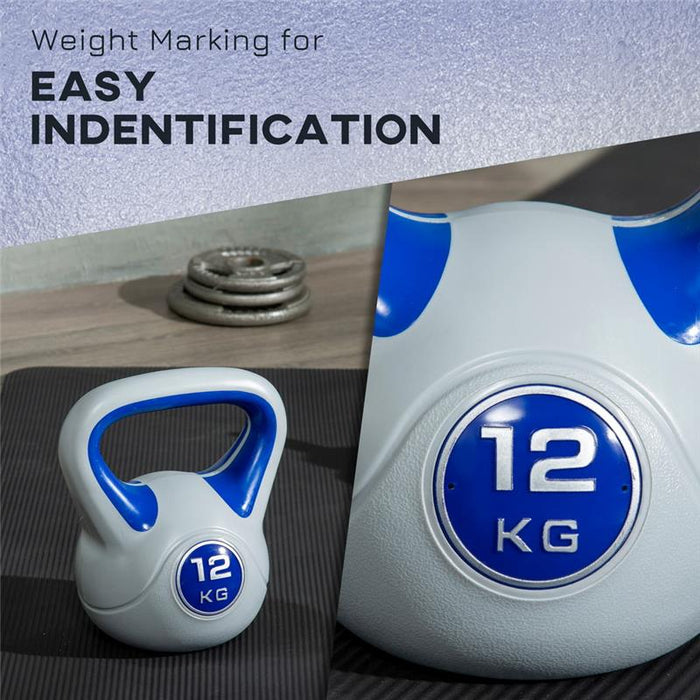 KETTLEBELL 12 KG IN PU E SABBIA CON BASE PIATTA 24 X 17 X 28 CM BLU