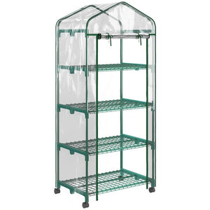 SERRA PER PIANTE VERTICALE CON SCAFFALE A 4 RIPIANI IN ACCIAIO E PVC BIANCO, 69X50X165CM