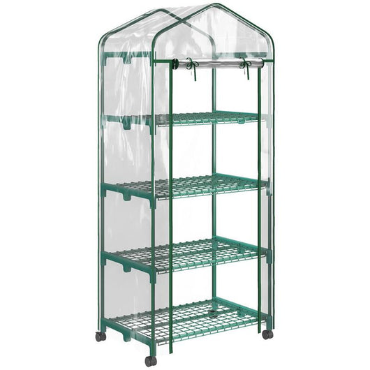 SERRA PER PIANTE VERTICALE CON SCAFFALE A 4 RIPIANI IN ACCIAIO E PVC BIANCO, 69X50X165CM