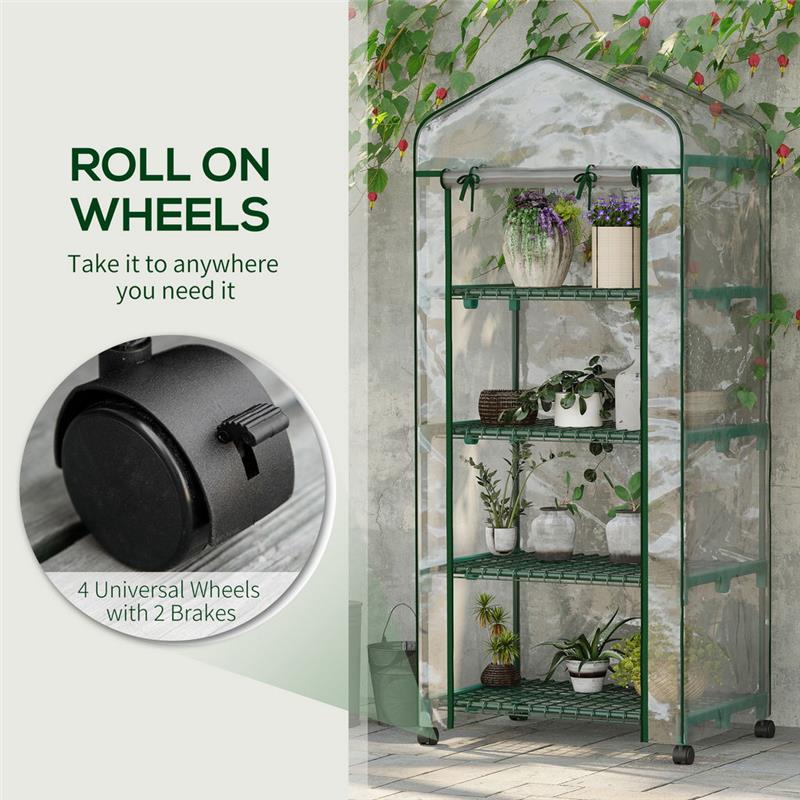 SERRA PER PIANTE VERTICALE CON SCAFFALE A 4 RIPIANI IN ACCIAIO E PVC BIANCO, 69X50X165CM