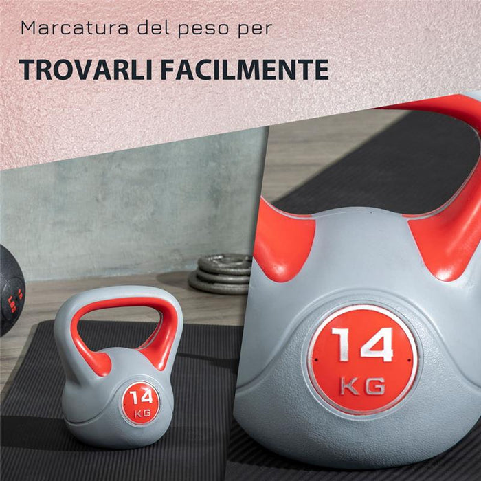 KETTLEBELL 14 KG IN PU E SABBIA CON BASE PIATTA 26 X 18 X 32 CM ROSSO