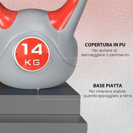 KETTLEBELL 14 KG IN PU E SABBIA CON BASE PIATTA 26 X 18 X 32 CM ROSSO