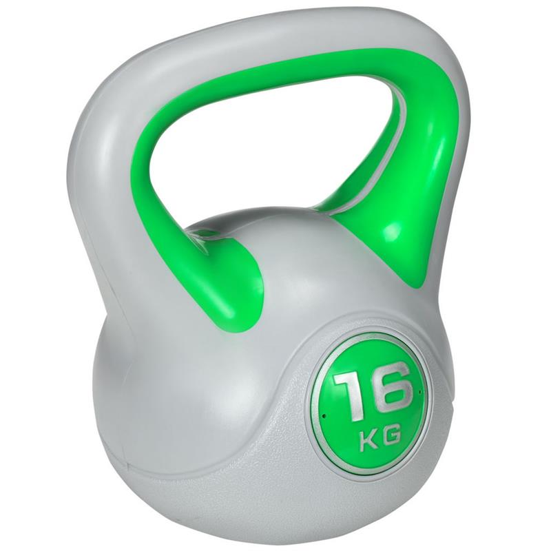 KETTLEBELL 16 KG IN PU E SABBIA CON BASE PIATTA 26 X 18 X 32 CM VERDE