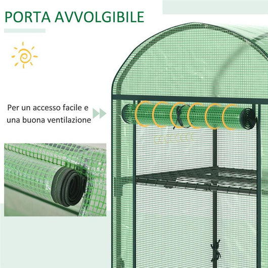 MINI SERRA DA GIARDINO CON 2 RIPIANI IN METALLO E COPERTURA  69X49X92CM VERDE