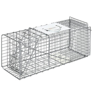 GABBIA TRAPPOLA PER ANIMALI VIVI PIEGHEVOLE IN ACCIAIO, 66X24X30.5 CM, ARGENTO