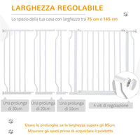 CANCELLETTO DI SICUREZZA PER CANI IN ACCIAIO E ABS, ESTENSIBILE 75-145CM PER SCALE E PORTE, BIANCO