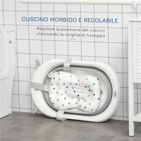 VASCHETTA BAGNETTO PIEGHEVOLE PER BAMBINI 0-3 ANNI CON INDICATORE DI TEMPERATURA E CUSCINO, 81.5X50.5X23.5CM, BIANCO