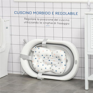 VASCHETTA BAGNETTO PIEGHEVOLE PER BAMBINI 0-3 ANNI CON INDICATORE DI TEMPERATURA E CUSCINO, 81.5X50.5X23.5CM, BIANCO