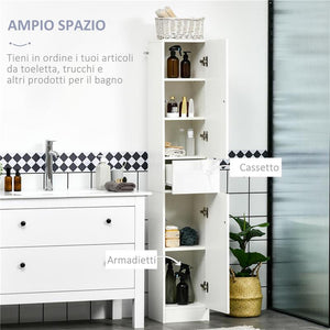 COLONNA BAGNO CON CASSETTO E 2 ARMADIETTI BIANCO LUCIDO, 30X28X170CM