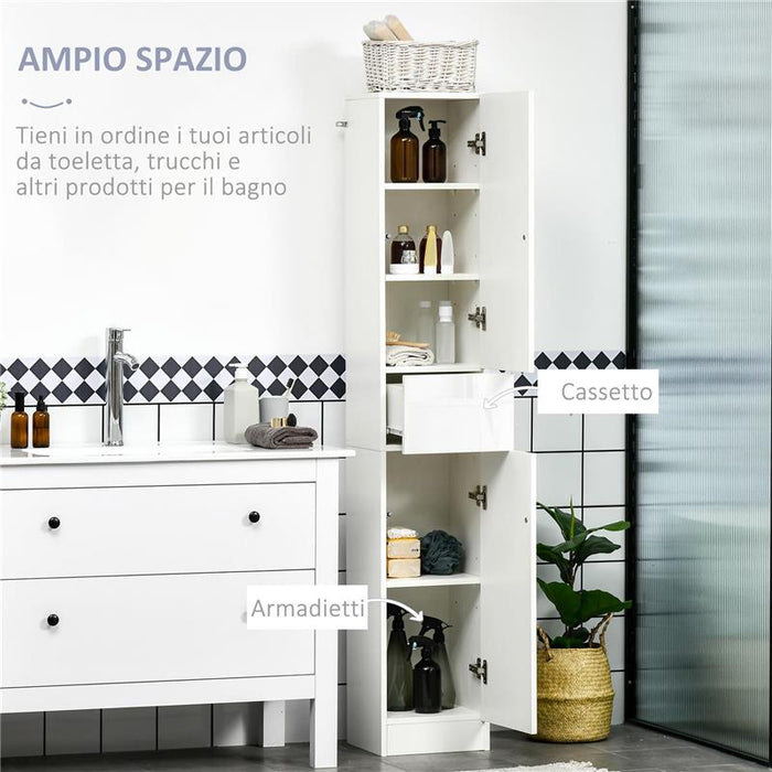 COLONNA BAGNO CON CASSETTO E 2 ARMADIETTI BIANCO LUCIDO, 30X28X170CM