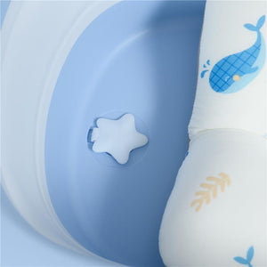 VASCHETTA BAGNETTO PIEGHEVOLE BAMBINI 0-6 ANNI CON CUSCINO E 2 RIPIANI, 83X48X23.5 CM, BLU E BIANCO