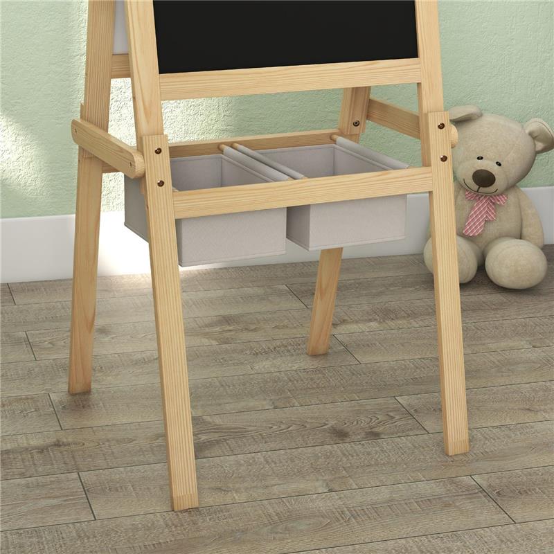 LAVAGNA PER BAMBINI CON CAVALLETTO 3 IN 1 E CESTINI, ETÀ 3-6 ANNI, 58X50.5X109CM, COLOR LEGNO