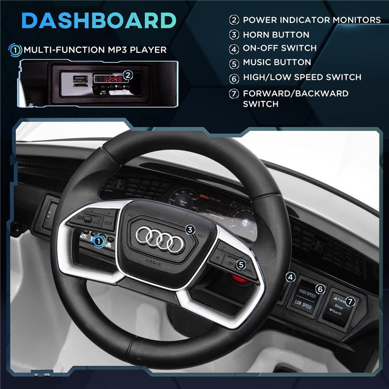 MACCHINA ELETTRICA PER BAMBINI 12V CON TELECOMANDO, VELOCITÀ 3-5KM/H, LUCI E MUSICA, ETÀ 3-5 ANNI, BIANCO