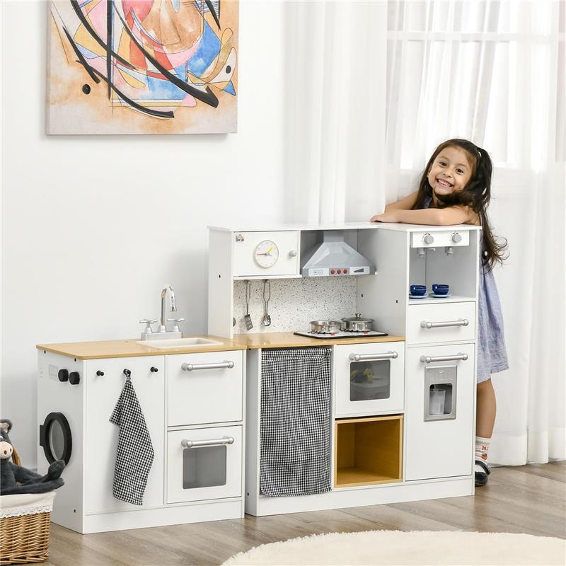 CUCINA GIOCATTOLO 2 PEZZI PER BAMBINI 3-6 ANNI CON UTENSILI DA CUCINA, LUCI ED EFFETTI SONORI, IN MDF E PP