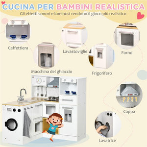 CUCINA GIOCATTOLO 2 PEZZI PER BAMBINI 3-6 ANNI CON UTENSILI DA CUCINA, LUCI ED EFFETTI SONORI, IN MDF E PP
