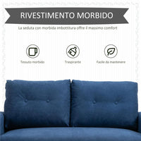 DIVANO 2 POSTI MODERNO E TRAPUNTATO IN STILE NORDICO, IN POLIESTERE E LEGNO, 145X76X88 CM, BLU